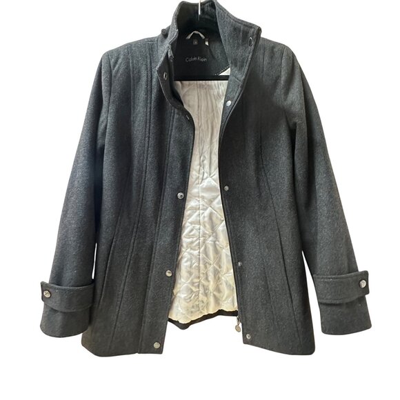Calvin Klein Womens Charcoal Wool-Blend Quilted Lined Jacket Size 4 - Picture 2 of 12